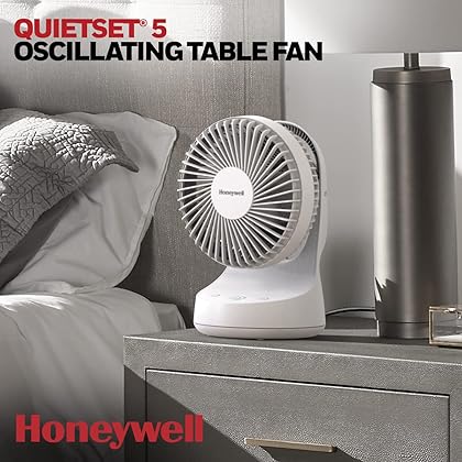 Honeywell QuietSet 5 Oscillating Table Fan, White – Personal and Small Room Fan with Quiet Operation and 5 Levels of Power and Sound