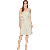 JOA Women's Sleeveless Plaid Button Down FIT & Flare Belted MIDI Dress, l