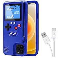 Game Console Case for iPhone, Retro Protective Cover Self-Powered Case with 36 Small Games,Full Color Display,Video Game Case for iPhone 12 Mini (Blue)