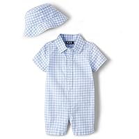 The Children's Place baby-boys And Newborn Woven Plaid Romper and Hat 2-piece SetJumpsuit