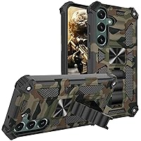 CCSmall Camouflage Case for Samsung Galaxy S24 Plus with Metal Kickstand, Camo Phone Cover Built-in 360° Rotate Ring Stand Case for Samsung Galaxy S24 Plus MC Army Green