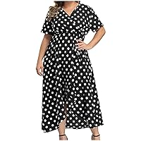 Plus Size Maxi Dress for Women, Summer Casual Short Sleeve Floral Printed Long Dress for Beach and Vacation