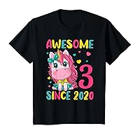 Kids 3rd Birthday Unicorn Girl 3 Years Old Awesome Since 2020 T-Shirt