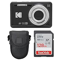 Kodak PIXPRO FZ55 Digital Camera (Black) + Point & Shoot Camera Case + Sandisk 128GB SDXC Memory Card