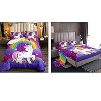 Erosebridal 7 Pcs Unicorn Bedding Set Queen Size, Comforter Set+ Bed Sheets