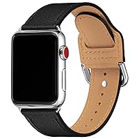 Leather Bands Compatible with Apple Watch Band 38mm 40mm 41mm 42mm 44mm 45mm 49mm, Genuine Leather Strap Compatible for Women Men iWatch SE Ultra Series 9 8 7 6 5 4 3 2 1 (Black/Silver)