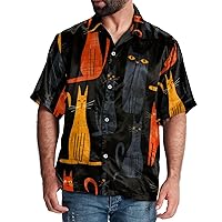 Hawaiian Shirt for Men Casual Button Down, Quick Dry Holiday Beach Short Sleeve Shirts Abstract Cat Pattern,S