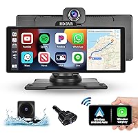 10.26 Inch Wireless Portable Car Stereo with 4K Dash Cam, HD Touchscreen Apple CarPlay Screen Wireless Android Auto, ADAS, GPS Track, Bluetooth Car Audio Receiver