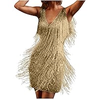 Women Sexy Fringe Dress Cocktail Dress 20s All-Over Sequin Tassel Mini Dress Sleeveless Dress Club Prom Party Dress