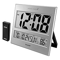 Sharp Atomic Clock - Atomic Accuracy - Never Needs Setting! -Silver Tech Style - Jumbo 3