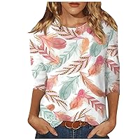 Tops for Women Work Casual, Women's Fashion Casual Three Quarter Sleeve Print Round Neck Pullover Top Blouse