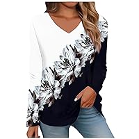 Summer Dresses for Women 2024,Long Sleeve Tops for Women V Neck Printed Fashion Summer Y2K Blouse Casual Loose Fit Oversized Tunic T Shirts Dress Pants Women
