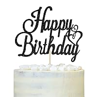 Black Glitter Happy Birthday Cake Topper, Birthday Party Decorations Supplies