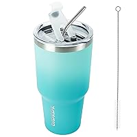 BJPKPK 30oz Stainless Steel Tumbler Color Block Insulated Tumblers Cup with Lid and Straw, Double Walled Travel Coffee Mug,Mint