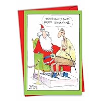 NobleWorks - Cartoon Christmas Note Card with Envelope (4.63 x 6.75 Inch) - Funny Joke Comic, Stationery for Xmas Holiday - One Good BM 1558