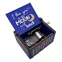 You're My Sunshine Wood Music Box, Antique Engraved Wooden Musical Boxes Gifts for Lover, Boyfriend, Girlfriend, Husband, Wife(to The Moon and Back,Blue)