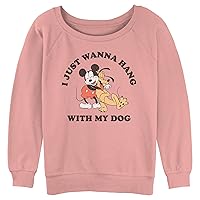Disney Women's Classic Mickey Dog Fill Lover Junior's Raglan Pullover with Coverstitch