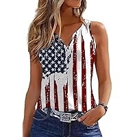 Women 4th of July V-Neck Tank Tops American Flag Print Vest USA Flag Sleeveless Tee Patriotic Summer Shirts