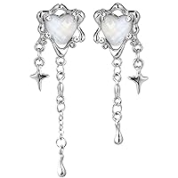 Stainless Steel Earrings For Women Teen Girls Tassel Silver Star Dangle Earring Dangling Y2k Earinging Moonstone Heart Earring