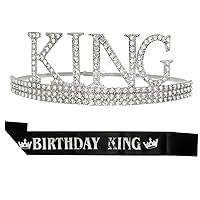Sliver Birthday King Crown and Birthday King Ribbon Birthday King Crown and Sash Adjustable Sliver King Crowns for Men Men's Birthday Gift Set for Men Birthday Party Prom Decoration for Men