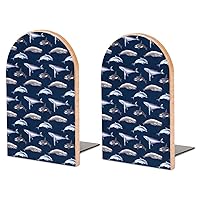 Blue Whale Sperm Whale Killer Whale Large Wood Book Ends 1 Pair Decorative Book Holder Book Stopper for Shelves Office