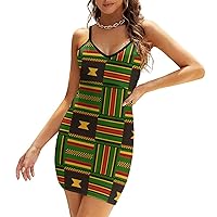 African Kente Cloth Tribal Print Women's Sexy Bodycon Dress Spaghetti Strap Mini Dresses Sleeveless Club Dress