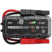 NOCO Boost HD GB70 2000A UltraSafe Car Battery Jump Starter, 12V Battery Booster Pack, Jump Box, Portable Charger and Jumper Cables for 8.0L Gasoline and 6.0L Diesel Engines, Gray