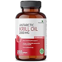 Futurebiotics Antarctic Krill Oil 2000mg with Astaxanthin, Omega-3s EPA, DHA and Phospholipids - 100% Pure Premium Krill Oil Heavy Metal Tested, Non GMO – 250 Softgels