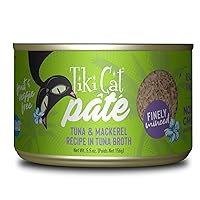 Tiki Cat Luau Pâté, Ahi Tuna & Mackerel Recipe in Tuna Consumme, Grain-Free Balanced Nutrition Wet Canned Cat Food, for All Life Stages, 5.5 oz. Cans (Pack of 8)