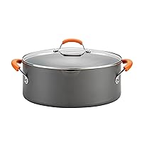 Rachael Ray Hard-Anodized Nonstick Oval Pasta Pot / Stockpot with Lid and Pour Spout, 8-Quart, Gray with Orange Handles