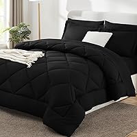 CozyLux Queen Comforter Set with Sheets 7 Pieces Bed in a Bag Black All Season Bedding Sets with Comforter, Pillow Shams, Flat Sheet, Fitted Sheet and Pillowcases
