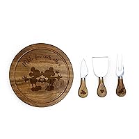 PICNIC TIME 879-03-512-093-11 Acacia Brie Cheese Board and Knife Set, Charcuterie Board Set, Wood Cutting Board 7.5 x 7.5 x 1.3 Disney Mickey Mouse & Minnie Mouse - Acacia Wood