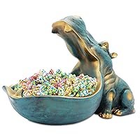 aboxoo Hippo Statue Home Resin Hippopotamus Figurine Fun Candy Dish,Key Bowl,Big Mouth Sculpture Table Art Decoration Sundries Container Storage Box(Dark Blue)