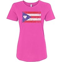 Threadrock Women's Puerto Rico Flag with Heart Fitted T-Shirt