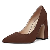 Womens Slip On Solid Suede Pointed Toe Wedding Fashion Chunky High Heel Pumps Shoes 4 Inch