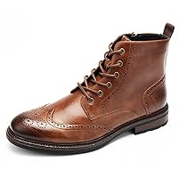 Temeshu Men's Wingtip Oxford Boot Side Zip Ankle Motorcycle Boots MS07