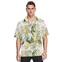 ALAZA Mens Lemon Floral Palm Tree Quick Dry Hawaiian Shirt