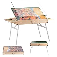 Puzzle Table, 1500 Piece Portable Jigsaw Puzzle Table, Puzzle Table with Drawers & 3 Tilt Angle Adjustment, Puzzle Tables for Adults Include Organic Glass Cover and Double Iron Handle