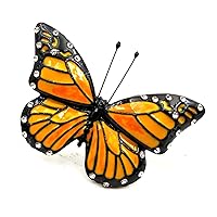 Elegant Crystal Accent Black & Orange Enamel Monarch Butterfly Brooches Pins