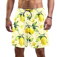 Watercolor Yellow Lemon Fruit Mens Short Swim Trunks Quick Dry Swim Suits Board Shorts