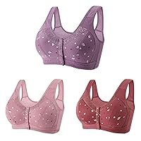 Front Closure Bras for Women Plus Size Front Snaps Wireless Bralettes Comfort Easy Close Push Up Everyday Bra 3 Pack
