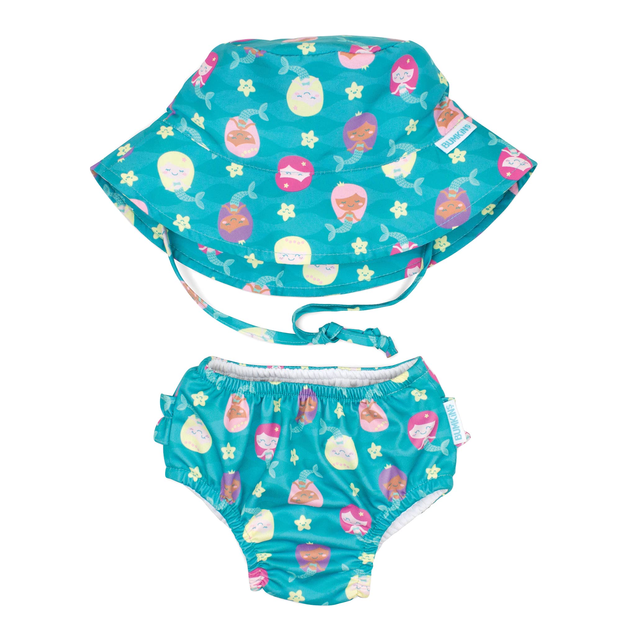 Bumkins Reusable Swim Diaper and Hat, UPF +50, Mermaid, 18 Months