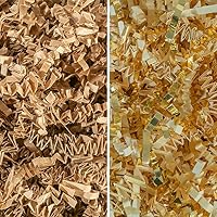 MagicWater Supply - Kraft & Vanilla Gold (1/2 LB per color) - Crinkle Cut Paper Shred Filler great for Gift Wrapping, Basket Filling, Birthdays, Weddings, Anniversaries, Valentines Day