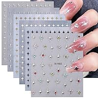 6 Sheets Glitter Star Nail Stickers for Nail Art 3D Self-Adhesive Black White Gold Silver Nail Art Stickers Starlight Nail Decals Luxury Nail Design Star Stickers for Women DIY Acrylic Nail Tips Decor