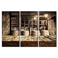 TUMOVO Canvas Wall Art for Bedroom Vintage Wooden Background Wall Paintings for Living Room Wine Cellar Office Modern Wall Art Wine Barrel Pictures Print On Canvas Framed Ready to Hang, 42