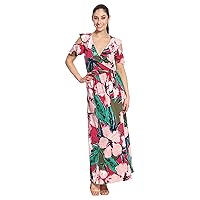 London Times Women's Ruffle V-Neck Surplice Cold Shoulder Maxi with Side Slit