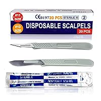 Disposable Scalpel 10 and 11, Pack of 20 Dermaplaning Blades w. Plastic Handle, Surgical Knife Scalpel, Dermablade Surgical Blades Individually Wrapped 10x10 Blade and 1x11 Blade, Sterile