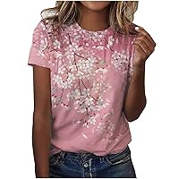Summer Tops for Women Short Sleeve Casual Crew Neck Loose T Shirts 2024 Fashion Floral Printed Boho Blouse Tops