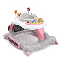 Storkcraft 3-in-1 Activity Walker and Rocker with Jumping Board and Feeding Tray, Interactive Walker for Toddlers and Infants, Pink