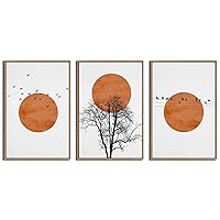 Framed Wall Art Mid Century Boho Canvas Pictures Modern Sun Birds Tree Branches Wall Decor Minimalist Abstract Canvas Painting Artwork Prints for Living Room Bedroom Home Office 16